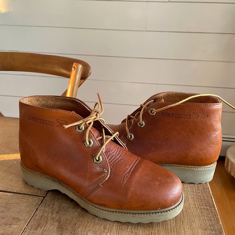VTG RARE WOLVERINE Leather Boots Original Laces Insoles Gold Brass Eyelets